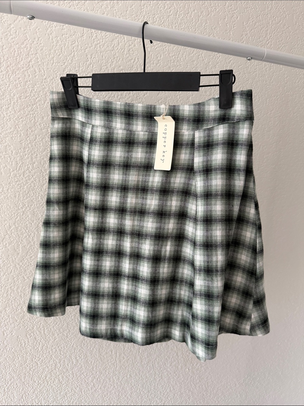 Copper Key Green Plaid A-Line Mini Skirt